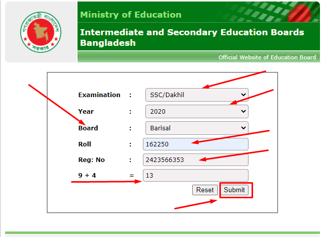 SSC Result 2022 Marksheet With Number